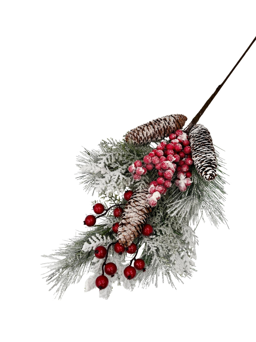 Snow Berry Pine Spray Red/White/Green 24''